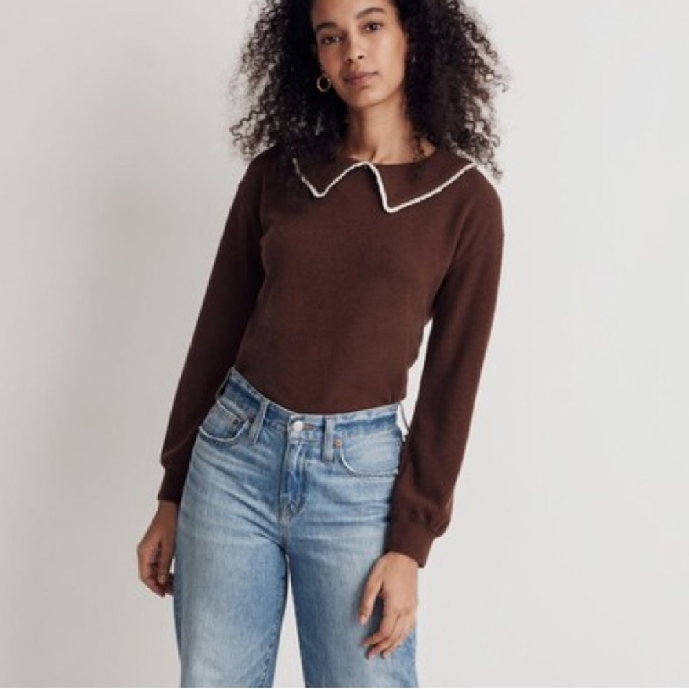MADEWELL RUFFLE-COLLARED LONG SLEEVE TOP